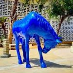 Statue of a blue bull.